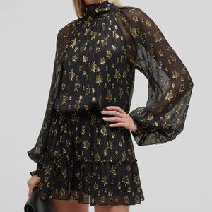 $465 Ramy Brook Women's Black and Gold Star Becke Mini-Dress size Large